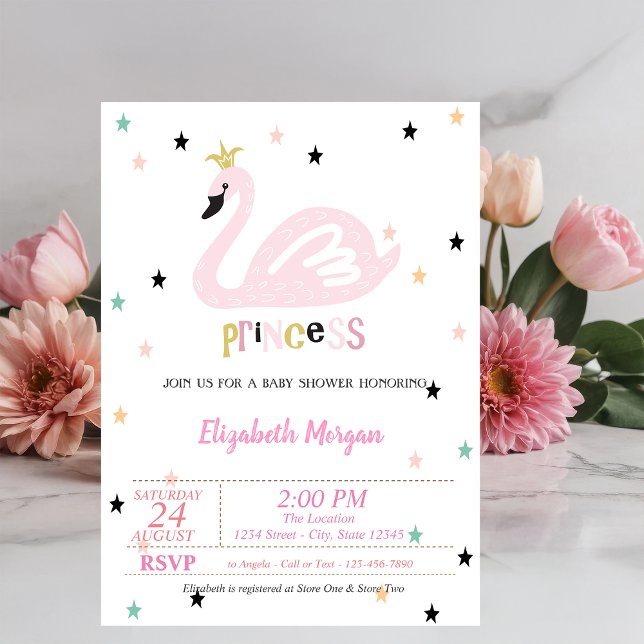 Svan, stjärnor, prinsessan Baby Shower Inbjudningar (Skapare uppladdad)