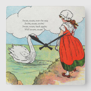 Svan, Svan över havet Mor Goose Nursery Rhyme Fyrkantig Klocka