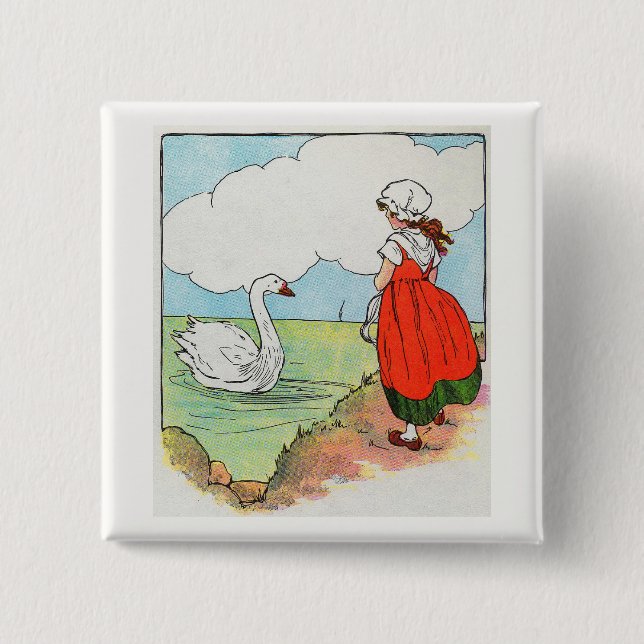 Svan, Svan över havet Mor Goose Nursery Rhyme Knapp (Framsida)