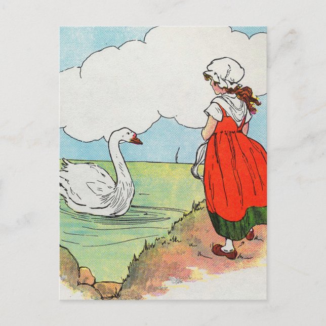 Svan, Svan över havet Mor Goose Nursery Rhyme Vykort (Framsida)