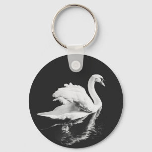 Svan Swimming Black and White Nyckelring