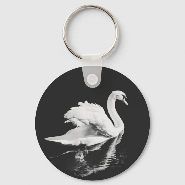 Svan Swimming Black and White Nyckelring (Framsida)