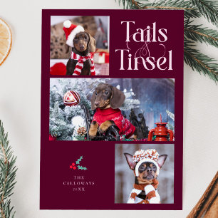 Svan & Tinsel Hund Photo Cranberry jul Julkort