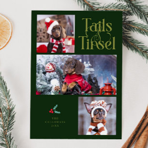 Svan & Tinsel Hund Photo Grönt Jul Julkort