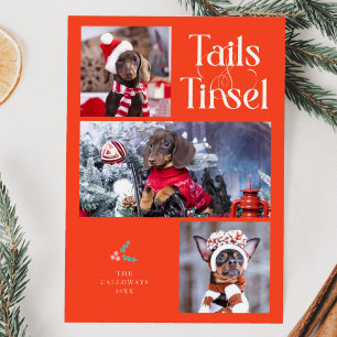 Svan & Tinsel Hund Photo Retro Red jul Julkort