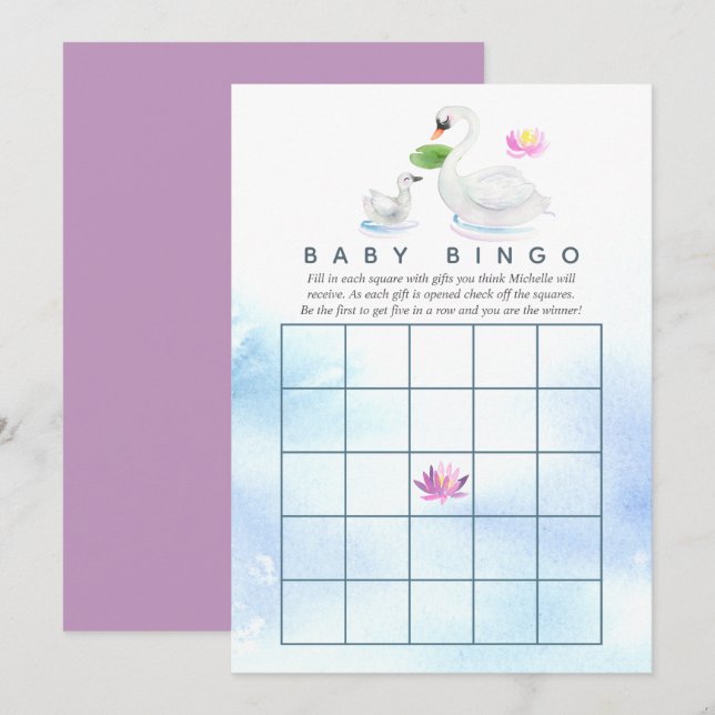 Svan Vattenfärg Baby Shower Bingo Inbjudningar (Fram/baksida)