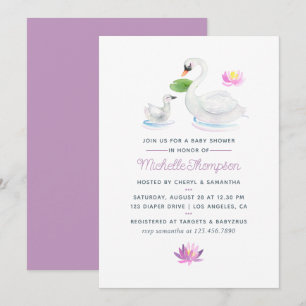 Svan Vattenfärg Baby Shower inbjudan