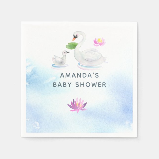 Svan Vattenfärg Baby Shower Pappersservett (Framsidan)