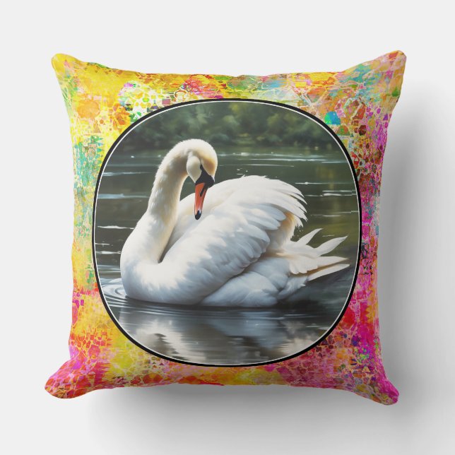 Svan vid LakeThrow Pillow Kudde (Framsida)