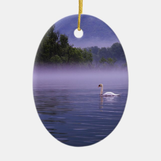 Svan vid sjö julgransprydnad keramik (Framsidan)