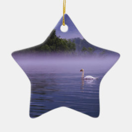 Svan vid sjö julgransprydnad keramik