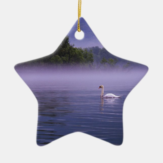 Svan vid sjö julgransprydnad keramik (Framsidan)