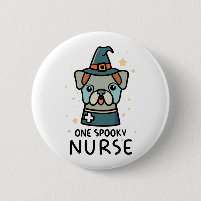 Svan-Wagging Roligt för Halloween One Spooky Nurse Knapp (Framsida)