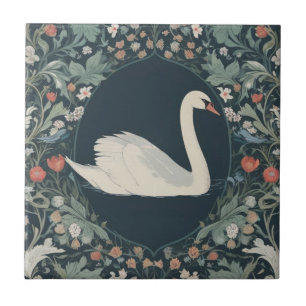 Svan William Morris stil Höger mot Blommigt Kakelplatta