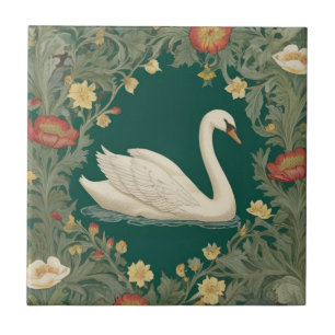 Svan William Morris stil Höger mot Teal Grönt Kakelplatta