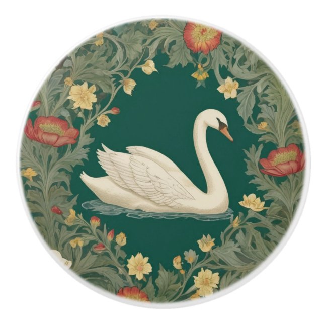 Svan William Morris stil Höger mot Teal Grönt Knopp (Framsidan)