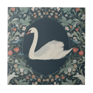 Svan William Morris stil Lämnat mot Blommigt Kakelplatta