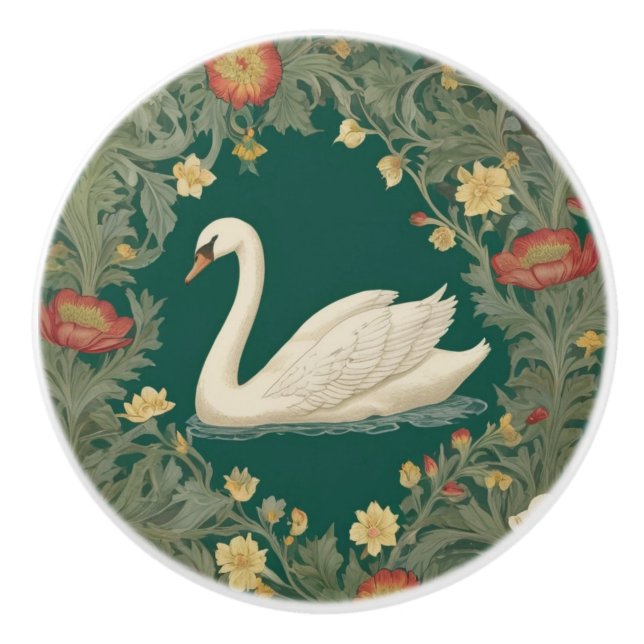 Svan William Morris stil Lämnat mot Teal Grönt Knopp (Framsidan)