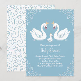 Svanar Baby Shower Bird med Krona Co-Ed Blue Inbjudningar