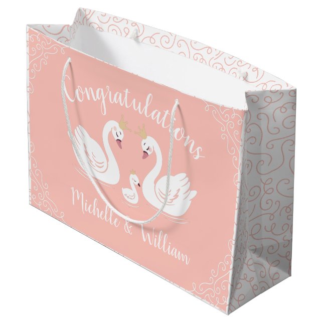 Svanar Baby Shower Bird med Krona Co- Ed Peach (Baksidan Vinklad)