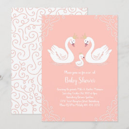 Svanar Baby Shower Bird med Krona Co- Ed Peach Inbjudningar