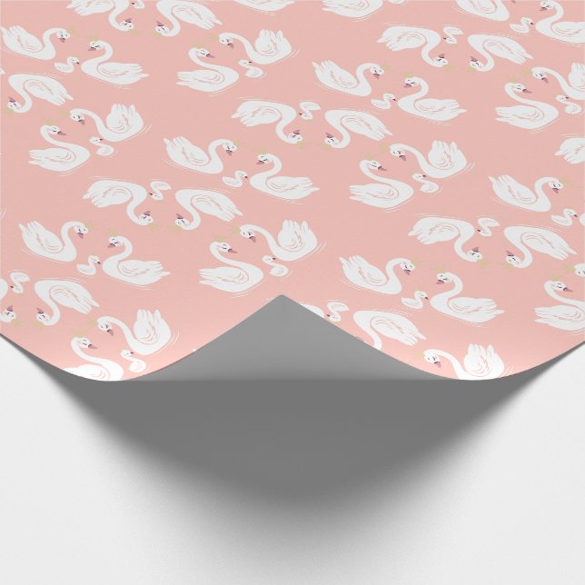 Svanar Baby Shower Bird med Krona Co- Ed Peach Presentpapper (Hörn)