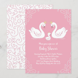 Svanar Baby Shower Bird med Krona Co-Ed Rosa Inbjudningar