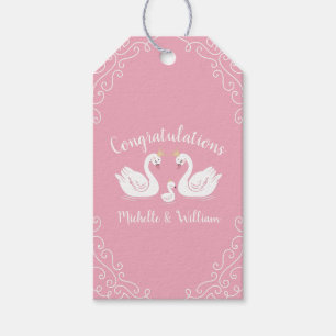 Svanar Baby Shower Bird med Krona Co-Ed Rosa Presentetikett