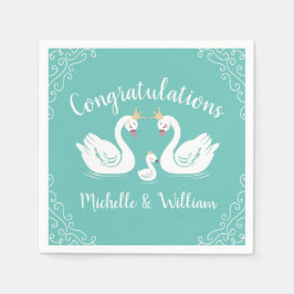 Svanar Baby Shower Bird med Krona Co-Ed Teal Pappersservett