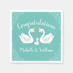 Svanar Baby Shower Bird med Krona Co-Ed Teal Pappersservett