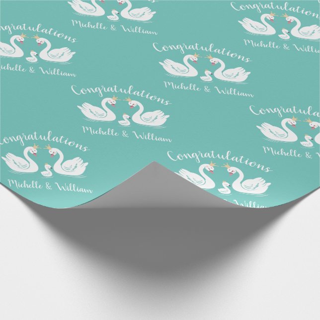 Svanar Baby Shower Bird med Krona Co-Ed Teal Presentpapper (Hörn)