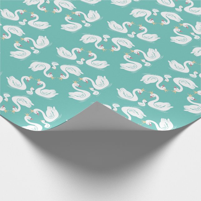 Svanar Baby Shower Bird med Krona Co-Ed Teal Presentpapper (Hörn)