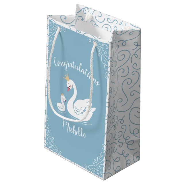 Svanar Baby Shower Bird med Krona Theme Blue (Baksidan Vinklad)