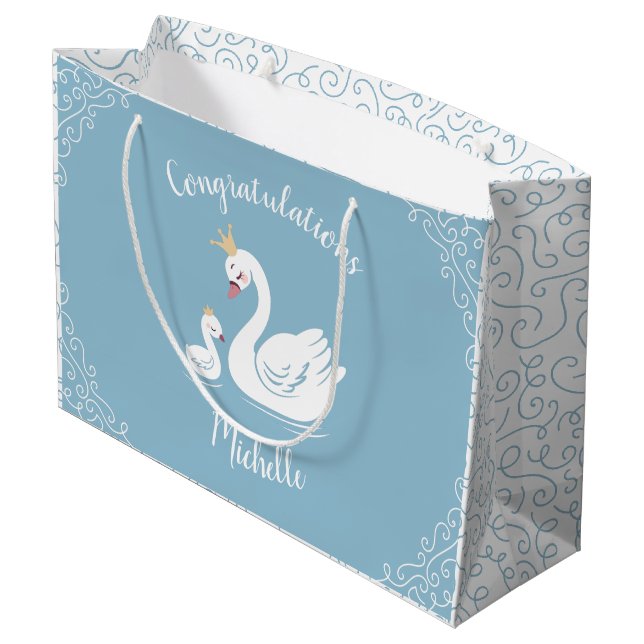 Svanar Baby Shower Bird med Krona Theme Blue (Baksidan Vinklad)