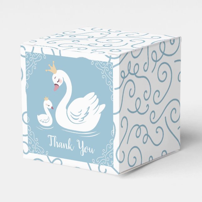 Svanar Baby Shower Bird med Krona Theme Blue Presentaskar (Framsidan Sidan)