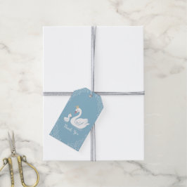 Svanar Baby Shower Bird med Krona Theme Blue Presentetikett