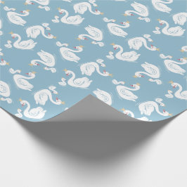 Svanar Baby Shower Bird med Krona Theme Blue Presentpapper