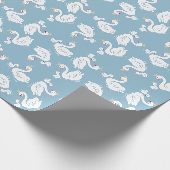 Svanar Baby Shower Bird med Krona Theme Blue Presentpapper (Hörn)