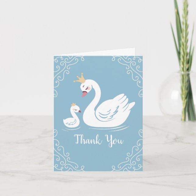 Svanar Baby Shower Bird med Krona Theme Blue Tack Kort (Framsida)