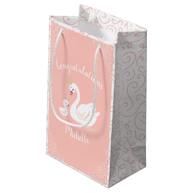 Svanar Baby Shower Bird med Krona Theme Peach (Baksidan Vinklad)