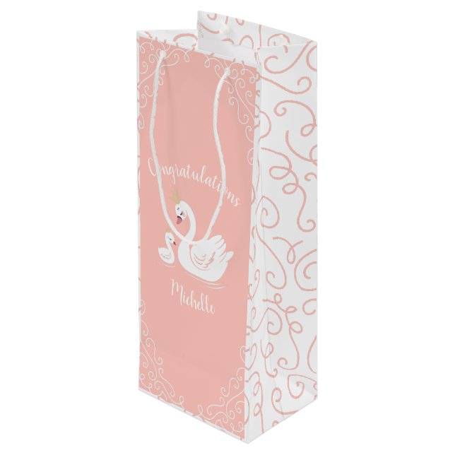 Svanar Baby Shower Bird med Krona Theme Peach (Baksidan Vinklad)