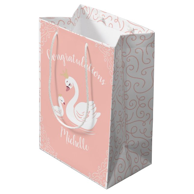 Svanar Baby Shower Bird med Krona Theme Peach (Baksidan Vinklad)