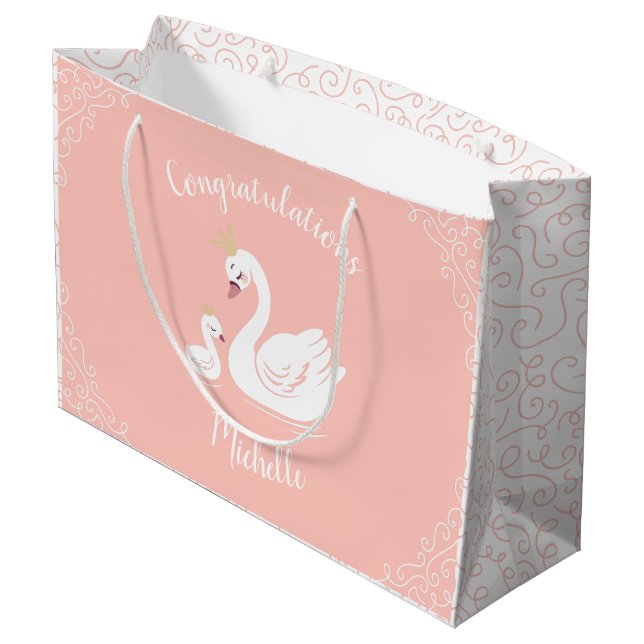 Svanar Baby Shower Bird med Krona Theme Peach (Baksidan Vinklad)