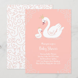 Svanar Baby Shower Bird med Krona Theme Peach Inbjudningar