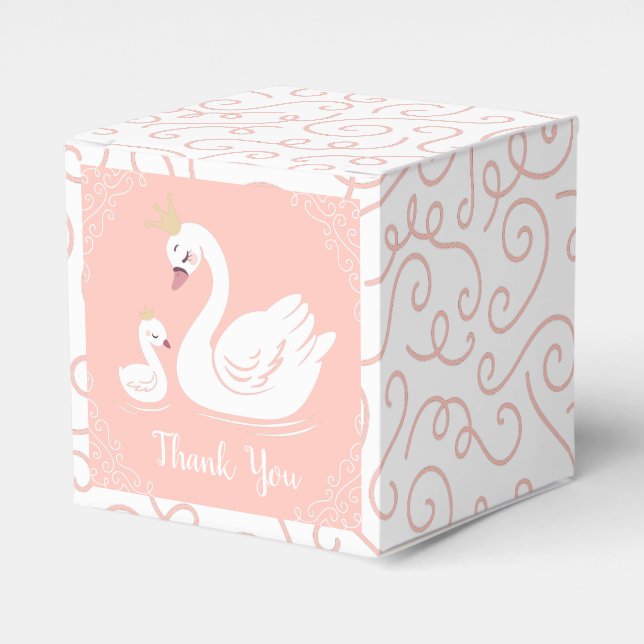 Svanar Baby Shower Bird med Krona Theme Peach Presentaskar (Framsidan Sidan)