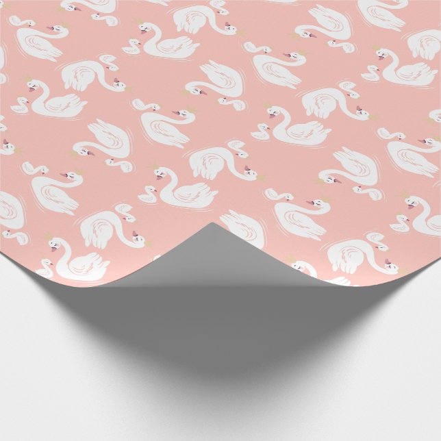 Svanar Baby Shower Bird med Krona Theme Peach Presentpapper (Hörn)