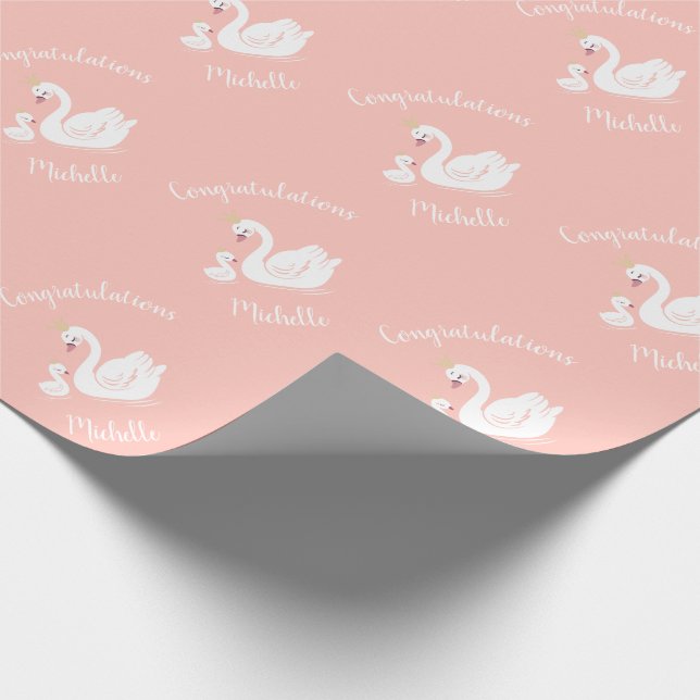 Svanar Baby Shower Bird med Krona Theme Peach Presentpapper (Hörn)