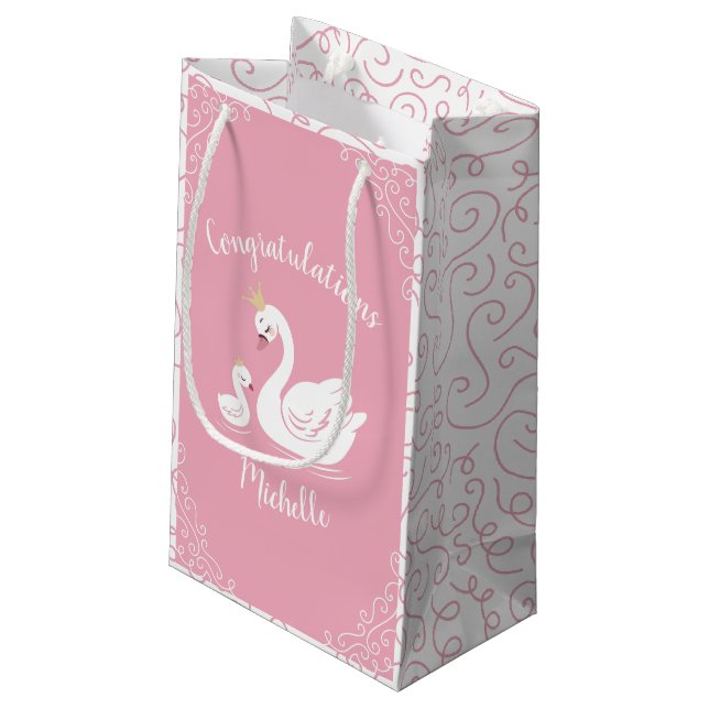 Svanar Baby Shower Bird med Krona Theme Rosa (Baksidan Vinklad)