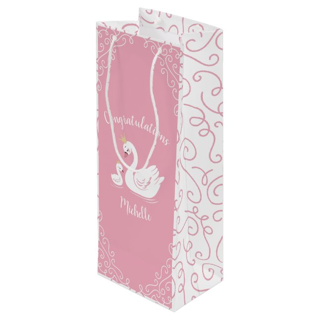 Svanar Baby Shower Bird med Krona Theme Rosa (Baksidan Vinklad)