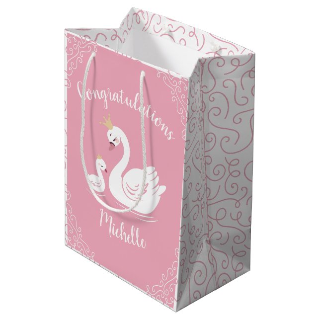 Svanar Baby Shower Bird med Krona Theme Rosa (Baksidan Vinklad)